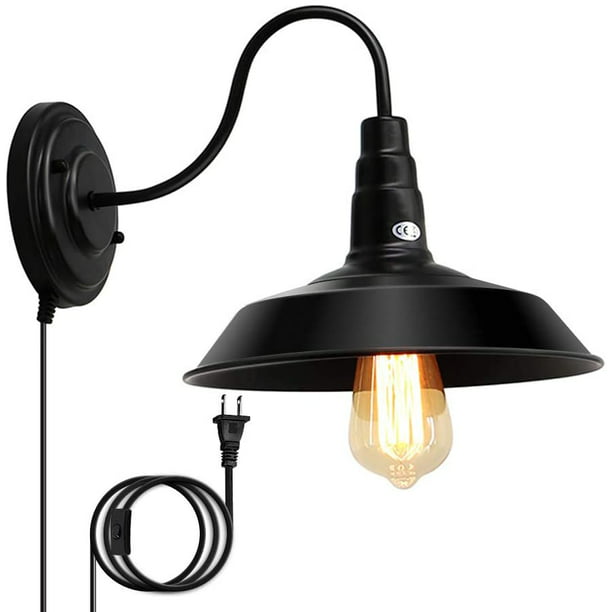 Novashion Wall Sconces With Plug In Cord E27 Black Retro Lamp Indoor Hanging Light Fixture On Off Switch Ideal For Farmhouse Bedroom Bathroom Kitchen Com - Wall Sconce Light Fixtures Plug In