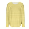 thumbnail image 6 of Miluxas Women's Solid Color Basic Plus Size Stripe Print Tees Long Sleeve Pleated Round Neck Casual Shirts Loose Daily Blouses Yellow XL(XL), 6 of 6