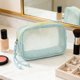thumbnail image 5 of Bolso de malla para maquillaje 9,45x5,51x2,36 pulgadas Organizador de cremallera de nylon Beige azul rosa • Almacenamiento transparente para cosméticos transpirables para viajes • Soporte para, 5 of 6