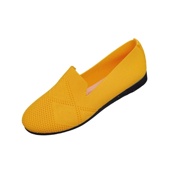Yellow Womens Loafers Slip On - Breathable Mesh Knit Comfortable Walking Shoes with Memory Foam Flat,Size 8.5