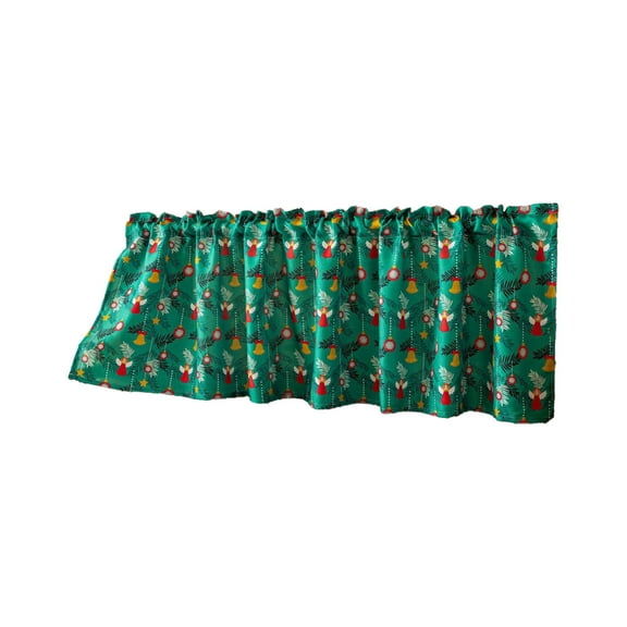 Green Christmas Tree Curtain For Holiday Window Treatment, Green Printed Short Curtain With Festive Design, Polyester Decorative Curtain For Home Decor, 36 X 24 Inches