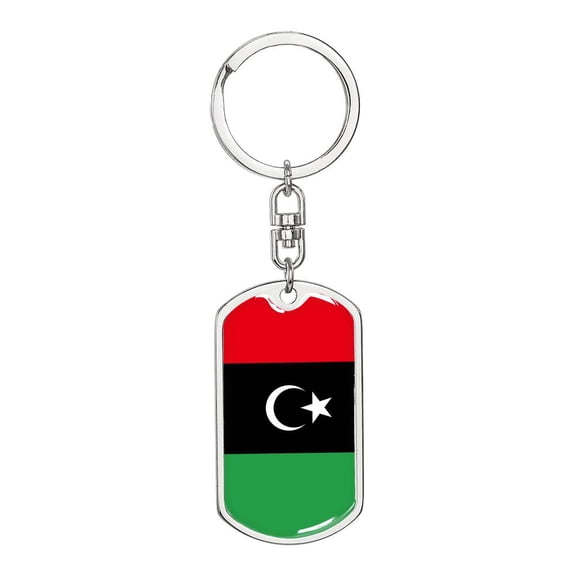 Libya Flag Keychain Dog Tag Stainless Steel or 18k Gold