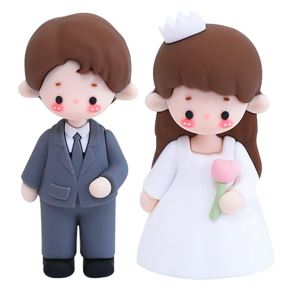 CATIEBYE 2Pcs Bride and Groom Figurines 3D Soft Glue Decor for Wedding Anniversary Celebration