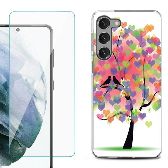 Shockproof Fashion Phone Case for Samsung Galaxy S23  / S23 Plus 5G, with Tempered Glass Screen Protector, by OneToughShield ® - Color Hearts Tree