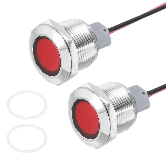 Uxcell 2Pcs 19mm Indicator Light, 110V-220V AC LED Metal Signal Lamp Waterproof,Red