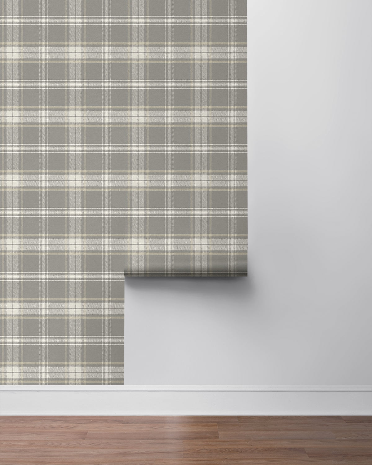Nextwall Daydream Grey Sennehill Plaid Peel And Stick Wallpaper - 20.5 in. W x 18 ft. L Roll