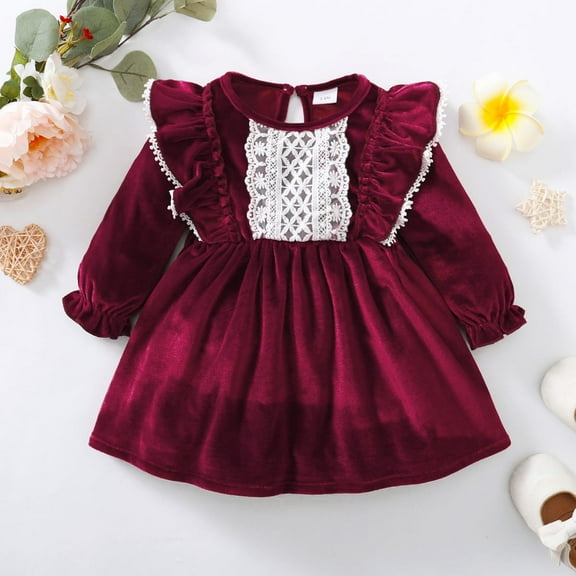 AOOCHASLIY Black and Friday Kid Tops Toddler Baby Girls Velvet Dress Long Sleeve Princess Christmas Birthday Party Wedding Dresses Fall Winter Clothes