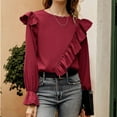 thumbnail image 2 of WIZUTIZ Fall Winter Shirt Women's Casual Sexy Fashion Solid Long Sleeve Tops Women V Neck Pullover Blouse, 2 of 7