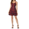 thumbnail image 2 of INSPIRE CHIC Women's Plaid Check Strap Zipper Front Sleeveless Dress S Red Blue, 2 of 6