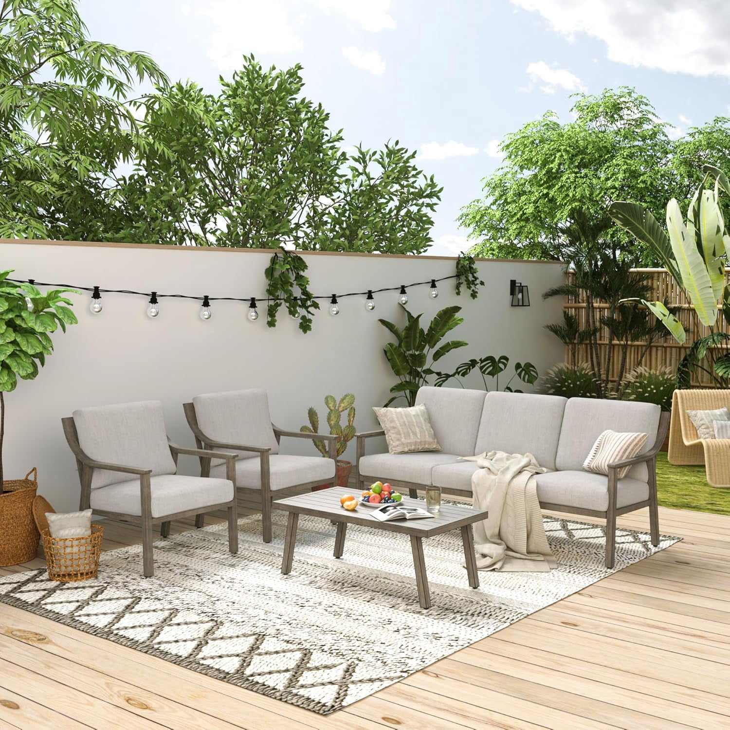 T-Patio Rectangle Outdoor Coffee Table, Aluminum Modern Accent Coffee Table, Grey, Set of 1
