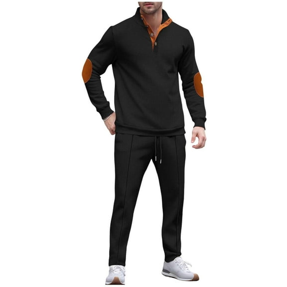 Stamzod Casual Sweat Suits Men Solid Color Stand-Up Collar Sweatshirt and Sweatpants Mens Long Sets 2 Piece Outfits Black B XXXL
