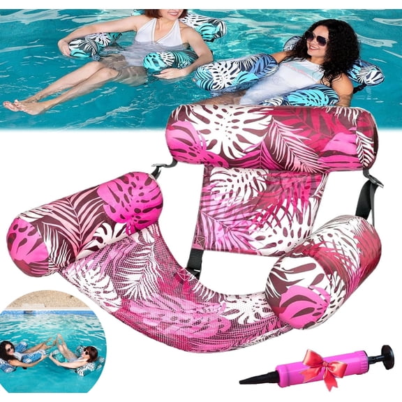 XIAOLONGP Aqualounge, Outdoor Swimming Pool Inflatable Leisure Lounge Chairs for Adults,Plant Pattern Floating Mat Hammock for Beach