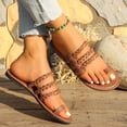 thumbnail image 3 of HomeDM Women's Flat Sandals Strappy Dressy Toe Ring Slip-On Summer Beach Walking Sandals, Brown Size 9, 3 of 9