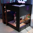 thumbnail image 4 of Euroco Wood Full Size Loft Bed with Desk and Shelves, Gaming Bunk Bed with LED Light and USB Charging, Black, 4 of 13