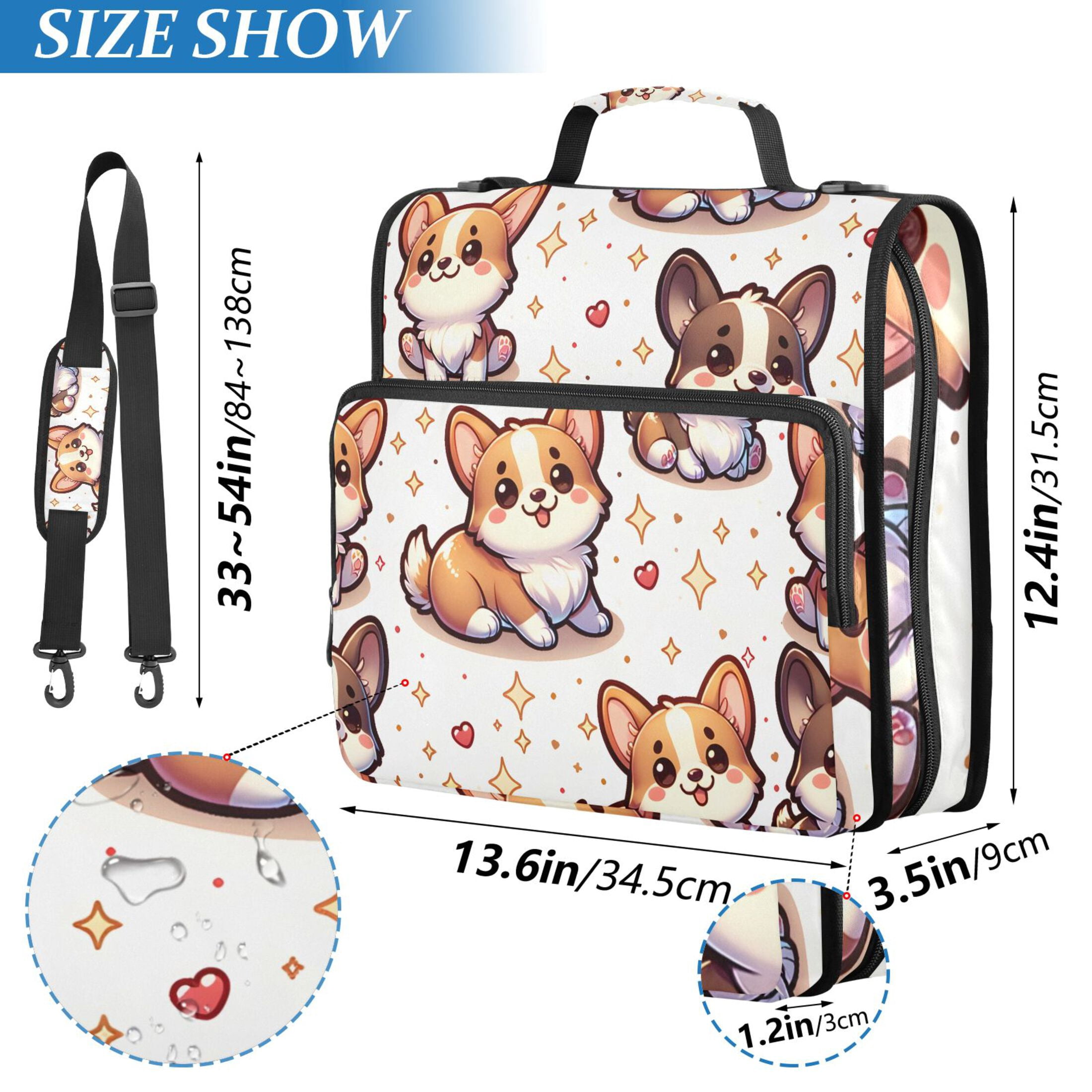 ALAZA Zipper Binder Cute Corgi Dogs Stars 3 Ring Trapper Keeper File Folder Organizer Bag
