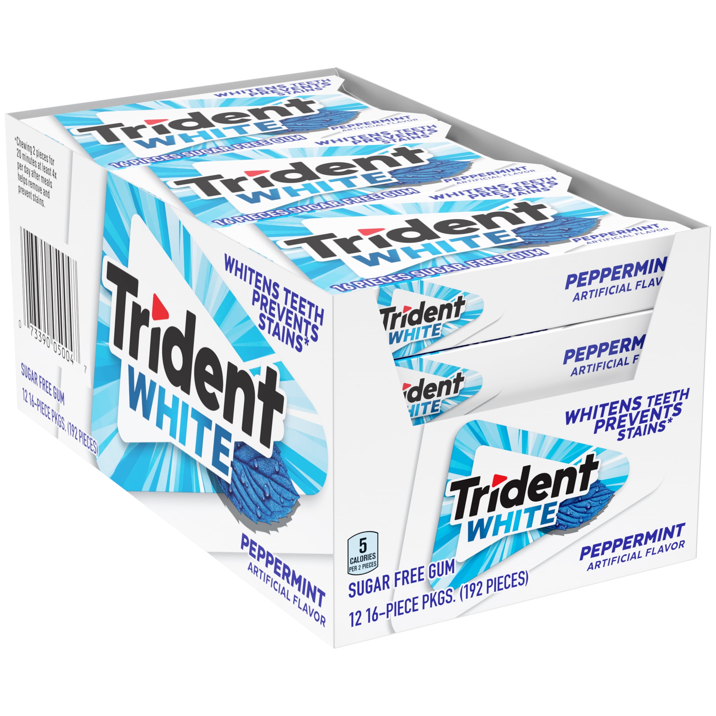 Trident White Peppermint Sugar Free Gum, 12 Packs of 16 Pieces (192 Total Pieces)