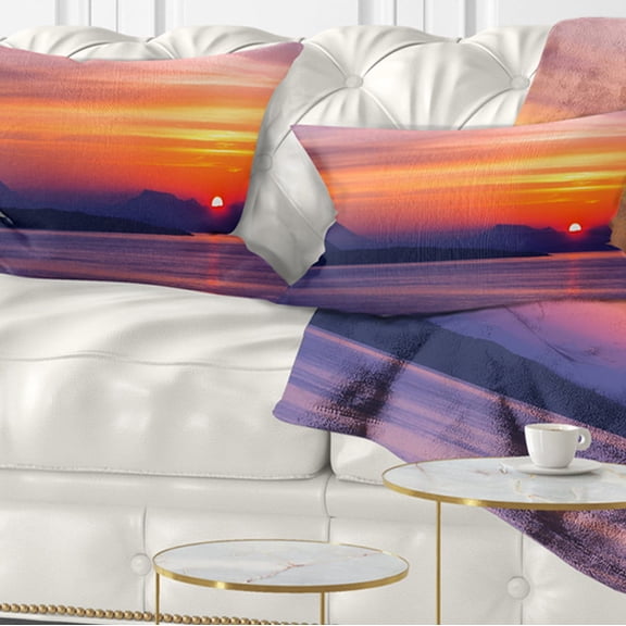 Designart Stunning Sunset in Greece - Seascape Throw Pillow - 12x20