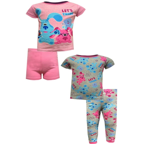 Centric Brands Girls Blue's Clues Let's Think Warm Weather Cotton Toddler 4 Piece Pajamas (3T)