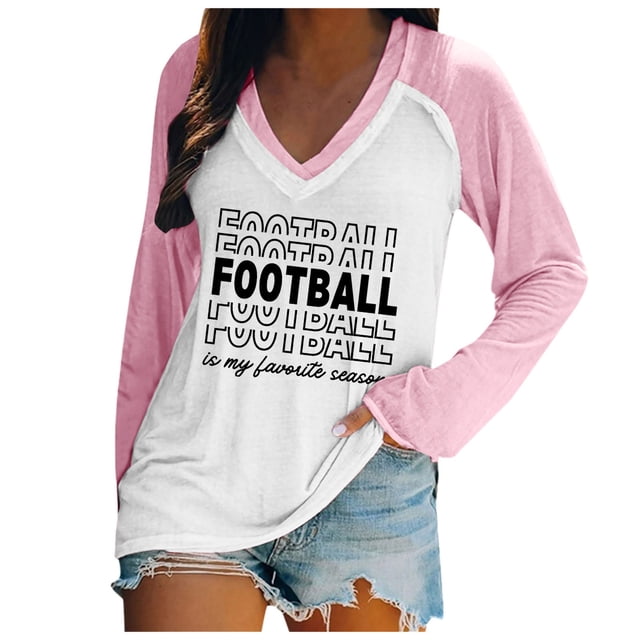 Chandails à Col Rond Légers Décontractés pour Femmes à Manches Longues, T-Shirt à Enfiler Imprimé Graphique de Football, Hauts Athlétiques pour Femmes, Coupe Ample, Chemises d'Été pour Femmes, Chemise d'Été pour Femmes, Chemise à Rayures pour Femmes