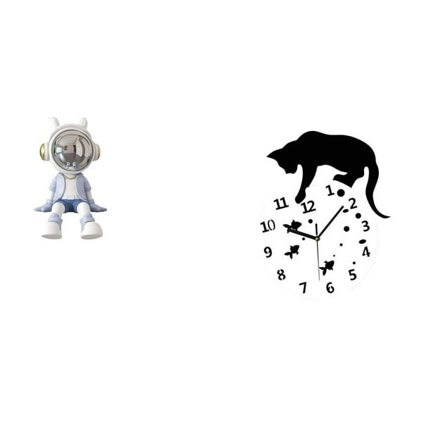 Escultura De Gato Astronauta Nórdico Para Sala De Estar, Estantería, Entrada, Decoración Del Hogar, Reloj De Pared Colgante Silencioso, Movimiento Silencioso, Reloj Analógico Sin Tictac