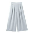 thumbnail image 6 of EDFBUYKRS Female Women Pants Casual Sweat Pants Women Baggy Packs Womens Wide Leg Cropped Suit Pants Work Business Summer Pleated Waisted Side Zipper up Trousers with Pockets S, 6 of 7