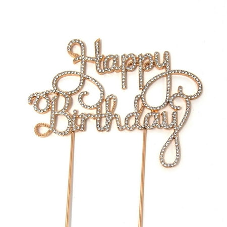 Metal Rhinestone Celebration Cake Toppers, Gold, Happy (Happy Birthday My Best Friend Cake)
