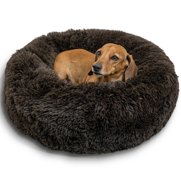 Best Friends by Sheri The Original Calming Donut Dog Bed – Washable Plush Pet Bed for Cats & Small Dogs up to 25 lbs, Shag Faux Fur, Dark Chocolate, Small (23" x 23")