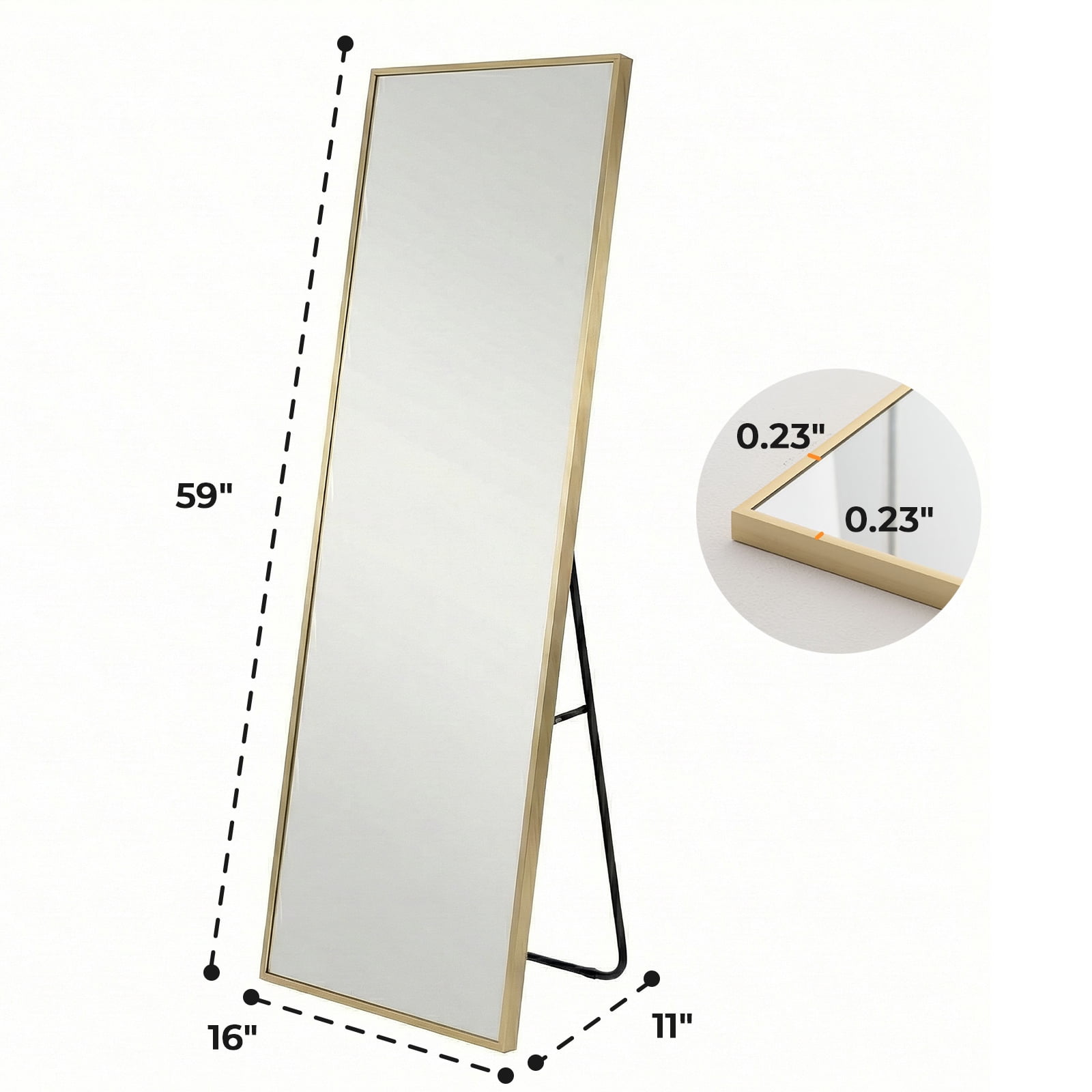 Full Length Mirror 59"/64"/71" - Floor Standing & Wall Mirror with Aluminum Alloy Thin Frame, Full Body Mirror for Bedroom, Gym, Dressing Room,Anti-Rust Nano Glass - Black/Gold - Arch/Rectangle