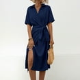 thumbnail image 5 of Women's 2024 Summer Wrap Cotton Linen Dress Elegant V Neck Short Sleeve Casual Solid Midi Dresses, 5 of 8