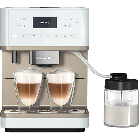 Miele CM 6360 Milk Perfection Countertop Automatic Coffee Machine - Lotus White with Clean Steel Metallic Finish - 2 Year Warranty