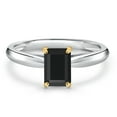 thumbnail image 3 of Gem Stone King 10K Two Tone Gold Black Onyx Engagement Ring for Women | 0.56 Cttw | Octagon 6X4MM | Gemstone December Birthstone | Size 5, 3 of 6