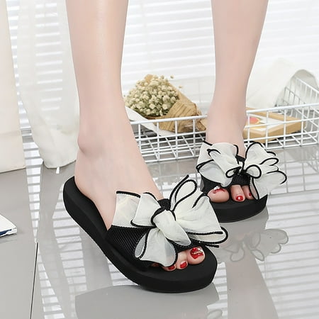 

SUODUI Women s Slippers Women s Summer Bowknot High Heel Fashion Wedge Heel Thick Sole Beach Slippers C 6.5