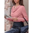 thumbnail image 5 of Endives Women's Long Sleeve Shirt Draped Cowl Neck Tops Flared Collar Ribbed Elengant Solid Color Blouse Dressy Casual Shirts Business Outfits Spring Trendy Pink, 5 of 6