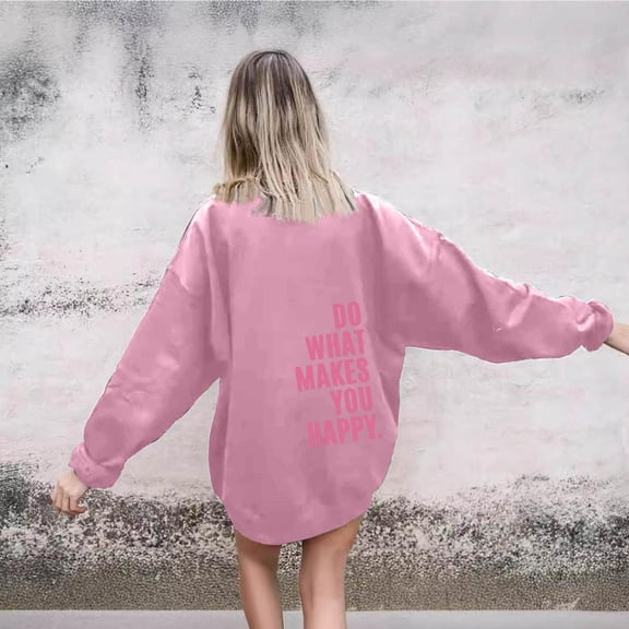 Bxsruta Essentials Hoodie, Women's Hoodie Letter Print Loose Casual Fashion Hoodie Long Sleeve Top, Pink L