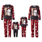 wsevypo Matching Family Christmas Pajamas Set Elk Penguin Printed Tee Pants Xmas Loungewear Sleepwear