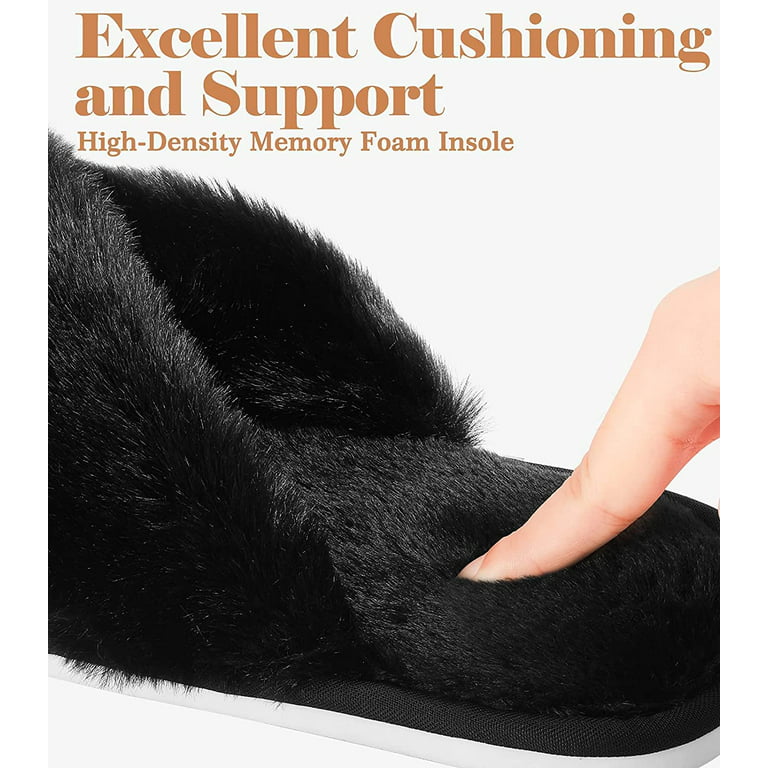 Highever Women'S Trendy Cross Fuzzy Non-slip Plush Faux Fur House | Indoor Slippers