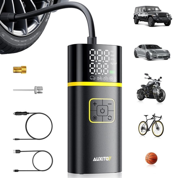 AUXITO Tire Inflator Portable Air Compressor, 25s Faster Inflation, 160 PSI Cordless Air Pump with 5200mAh Rechargeable Battery for Motorcycle, Bike, Ball, Swim Ring