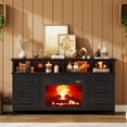 thumbnail image 4 of 60" TV Stand with Fireplace, for TVs Up to 65", Electric Fireplace Entertainment Center with LED Lights, Media Console with Drawers & Storage Cabinet, Black, 4 of 8