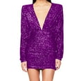 thumbnail image 4 of Cavosen Wrap Dresses for Women Long Sleeve Purple Sequin Elegant Short Dress Party Dress Deep V-Neck Glitter Sparkly Mini Dress Bodycon Wrap Wedding Guest Dress Evening Prom, 4 of 6