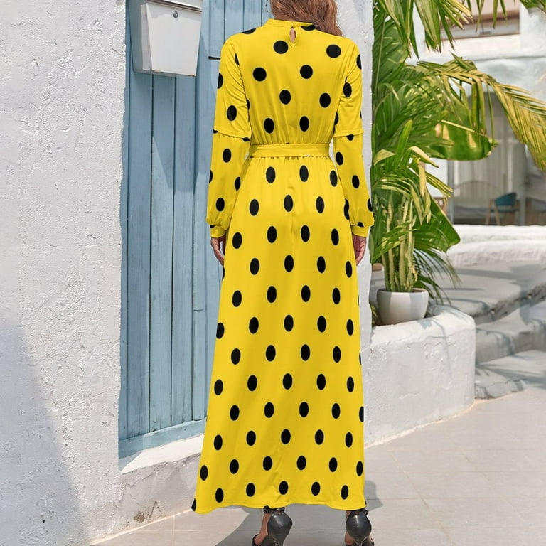 Retro Polka Dots Dress Black And Yellow Cute Maxi Dress Casual Bohemia Long Dresses High Waist Custom Vestidos - Walmart.com Retro Polka Dots Dress Black And Yellow Cute Maxi Dress Casual Bohemia Long Dresses High Waist Custom Vestidos - Walmart.com