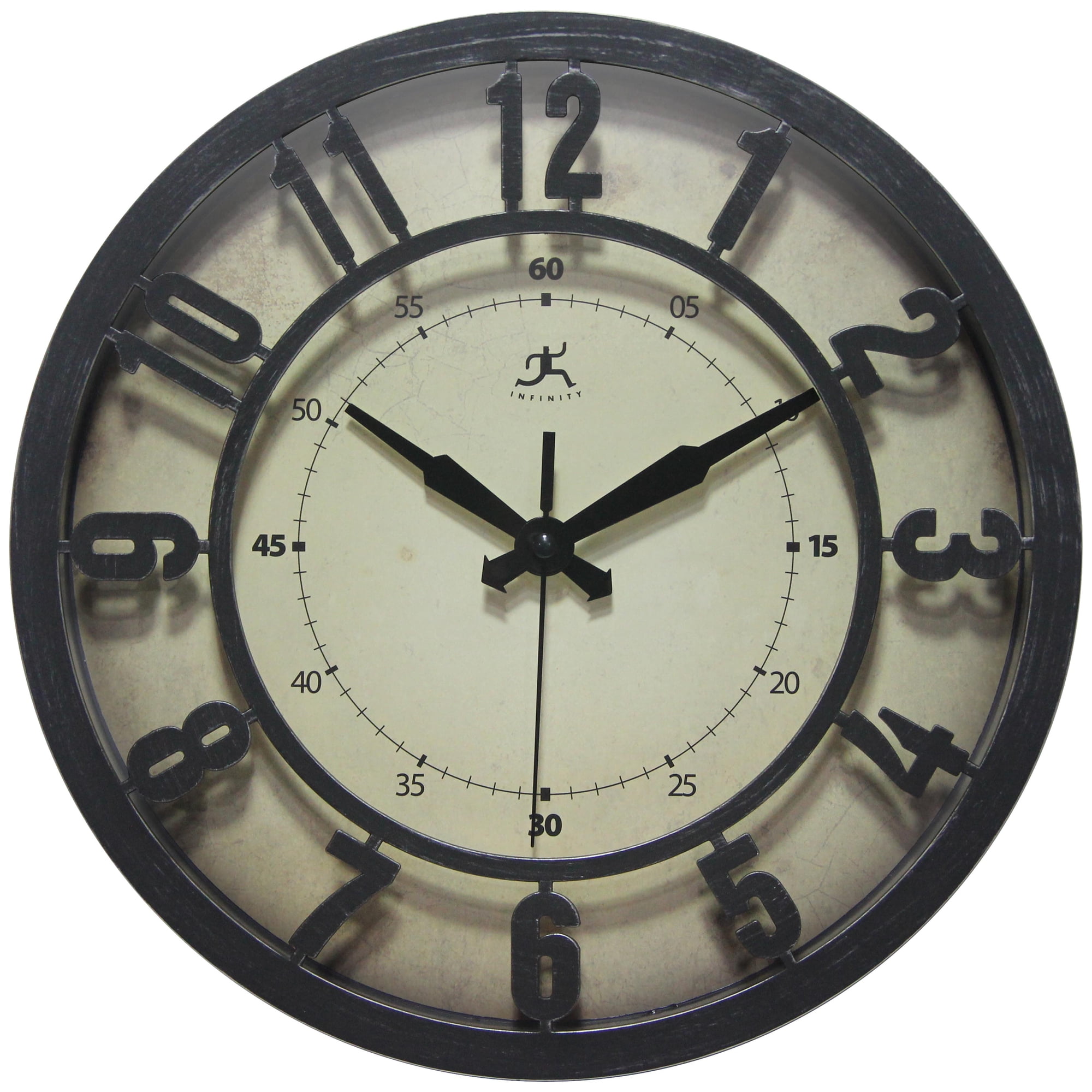 Infinity Instruments 3D Plastic 12 Indoor Wall Clock with 3D Numbers, Silent Movement, Black