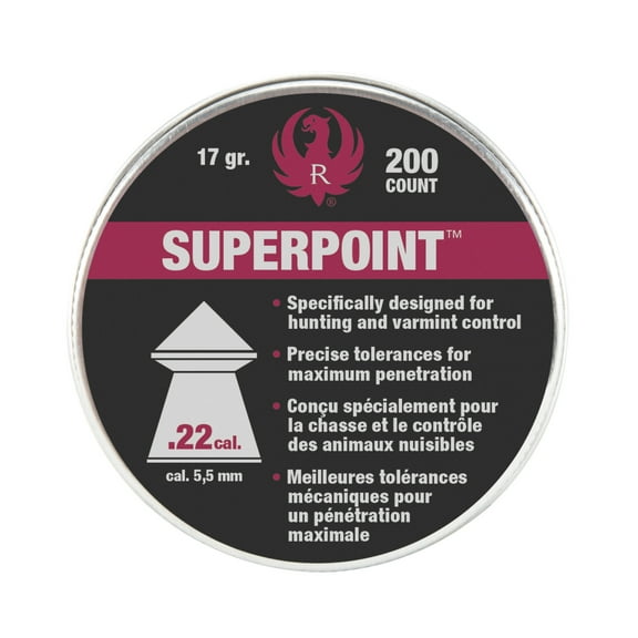Ruger Air Gun Pellet Ammunition- .22 Caliber 5.5mm Pointed 200count. Lead Pellets.