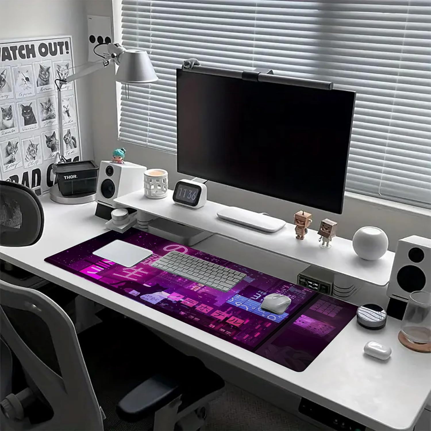 Desk Pad Anime Street Desk Mat for Keyboard and Mouse, Large XXL Gaming Mouse Pad with Stitched Edges for Work Game Office, 35.43 x 15.75 in
