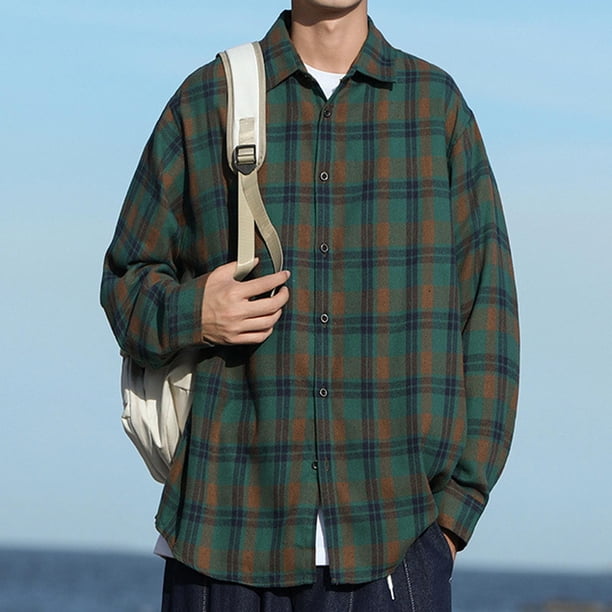 Blusa y camisa de manga larga con cuello vuelto para hombre, informal, con estampado y bolsillo, de poliéster