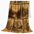 thumbnail image 2 of Wilderness Adventure Lynx Mountain Pine Collage Rustic Nostalgia, Rustic Botanical Portrait, Warm Flannel Blanket for Cabin and Lodge, Wildlife Lovers Camping Gift, Rustic Home Decor, 2 of 9
