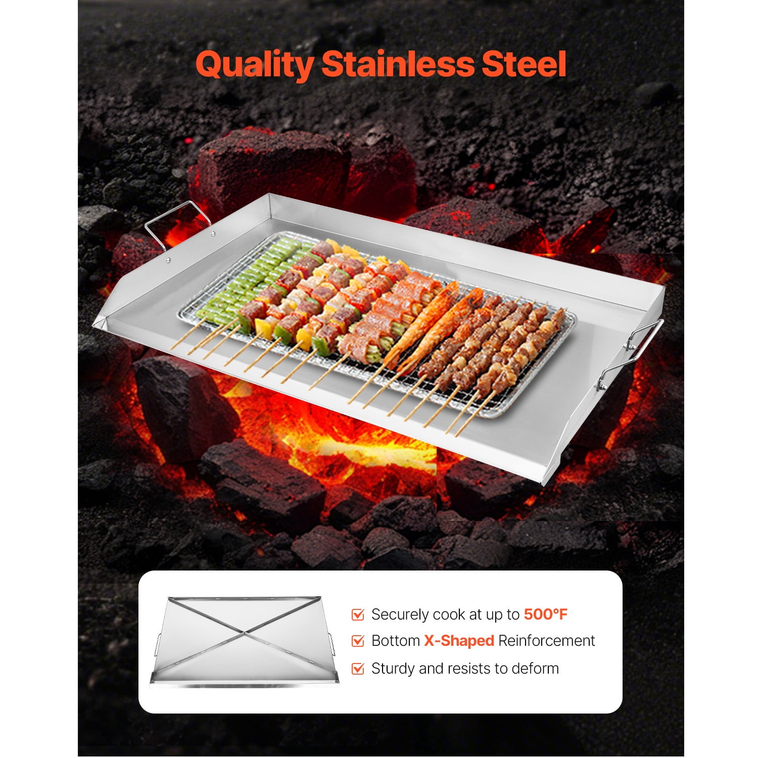 KFFKFF Griddle in Stainless Steel, Measuring 36x22 inches, Flat Rectangular Top, Suitable for BBQ Grill, Teppanyaki, Portable Cookware with Handle, Ideal for Outdoor Camping and Tailgating Parties