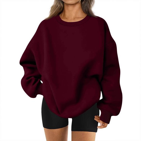 Crewneck Sweatshirts Women Casual Loose Fit Lightweight Long Sleeve Basic Pullovers Soft Fall Lounge Wear, S