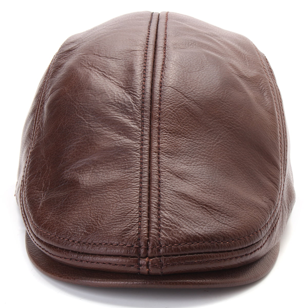 Men's Winter Real Leather Newsboy Golf Hat Beret Cabbie Baker Cap With ...