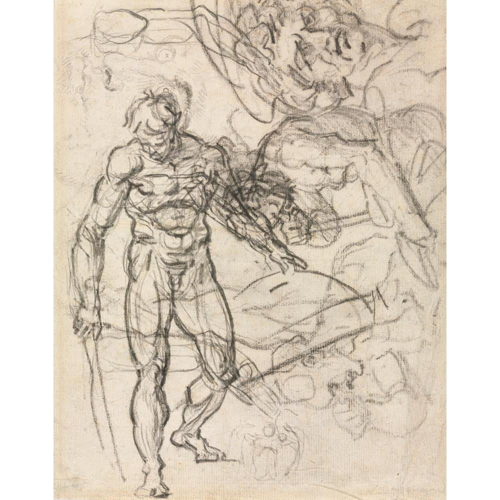 Jean-Honoré Fragonard 12x14 Black Modern Framed Museum Art Print Titled - Figure Studies (Verso) (C. 1761)
