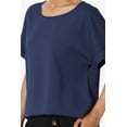 thumbnail image 5 of Women's Lightweight Woven Dolman Short Sleeve Boat Neck Relaxed Blouse Basic Top, 5 of 7